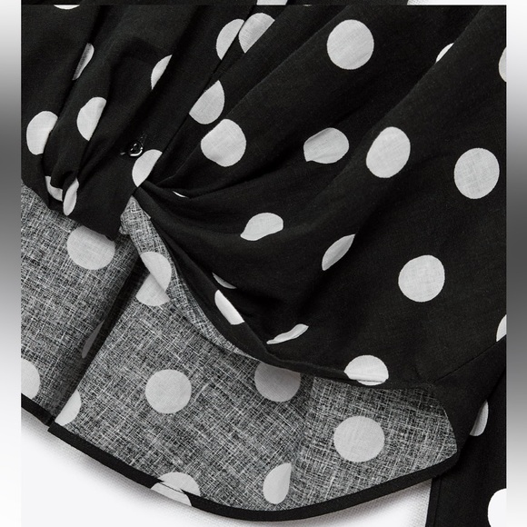 Zara NWT linen black & white polka dot knot front button front long sleeve shirt - Picture 10 of 10